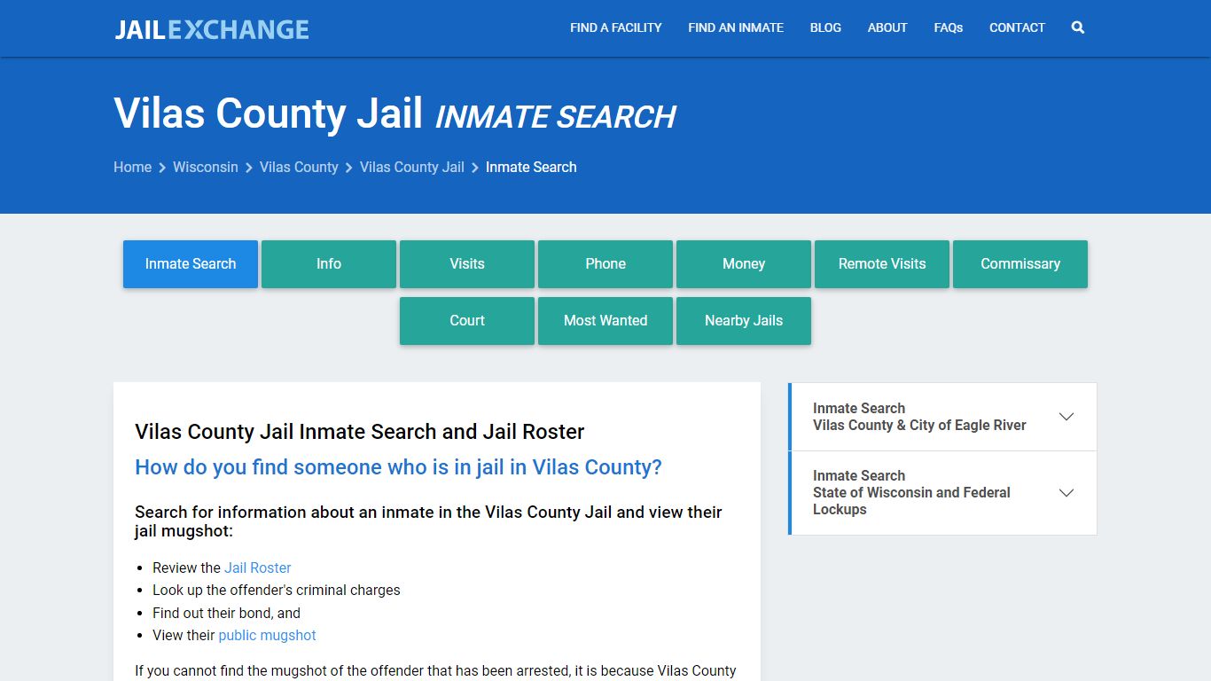 Inmate Search: Roster & Mugshots - Vilas County Jail, WI