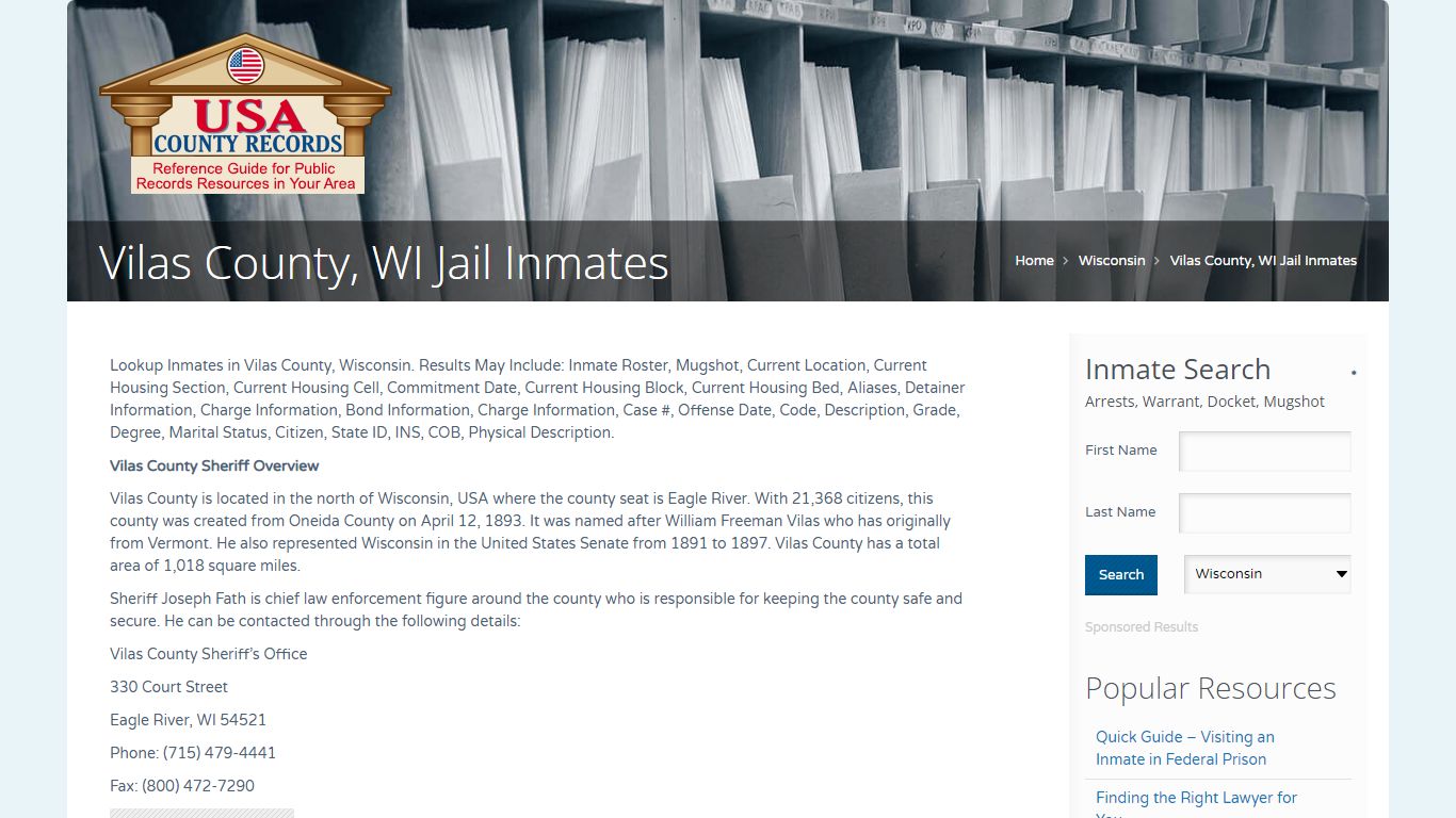 Vilas County, WI Jail Inmates | Name Search